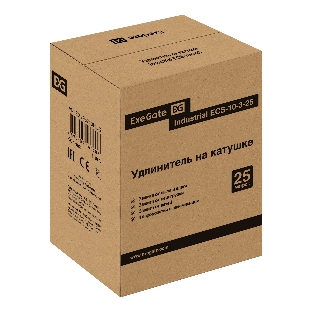 Удлинитель на катушке ExeGate industrial ECS-10-3-25 (4 евророзетки с заземлением, IP20, 25 м, защита от детей, защита от перегрузки, 3х1,0 мм2, 10А/2.3 кВт)