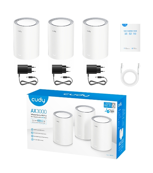 Бесшовный Mesh роутер Cudy M3000(2-PACK) AX3000 10/100/1000/2500BASE-T, белый (упак.:2шт)