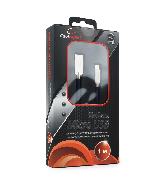 Кабель USB2.0 Cablexpert CC-P-mUSB02Bl-1M, AM/microB, серия Platinum, длина 1м, синий, блистер