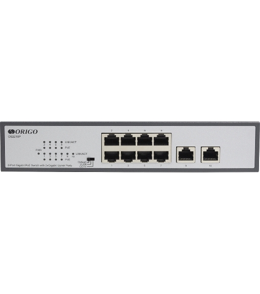 Коммутатор неуправляемый PoE ORIGO Unmanaged Switch 8x1000Base-T PoE, 2x1000Base-T, PoE Budget 120W, Long-range PoE up to 250m, 19' w/brackets