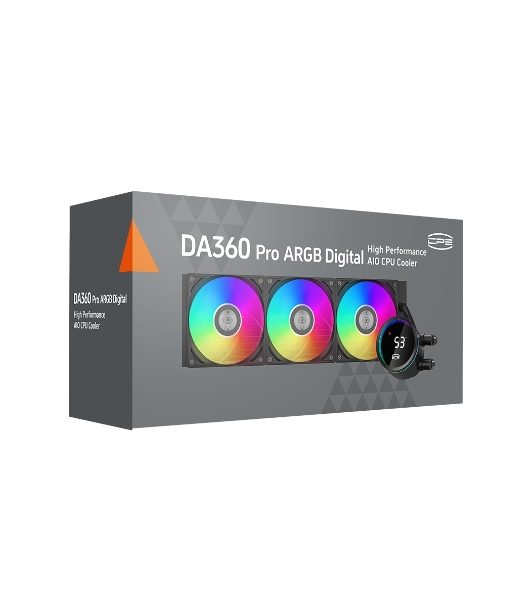 Система охлаждения PCCooler DA360 Pro ARGb Digital BK (300W, 360мм, LED temp., Black, ARGb/Fans: 3x120мм, 75.8CFM, 33.7dBA, 2200RPM/Pump height 57мм, 28dBA, 3000RPM, Rad thickness 27мм/S: 1851, 1700, 1200, 20XX, 115X, AM5, AM4)