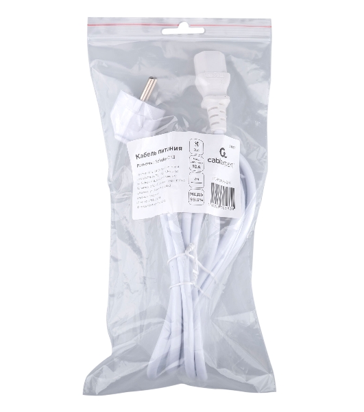 Кабель питания Cablexpert Schuko-C13, 3x1.0мм2, 10A, с заземлением, медь, 2м, белый, пакет