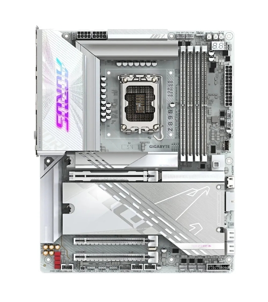 Материнская плата Gigabyte Z890 AORUS PRO ICE, LGA 1851, Intel Z890, 4xDDR5, 4xSATA, 5xM.2, 1xPCIe 5.0 x16, 1xPCIe 4.0 x4, 1xPCIe 4.0 x1, 2xUSB-C (Thunderbolt 4), 1x 5Gb LAN, 4xUSB-A 3.2 Gen 1, 2xUSB-A 3.2 Gen 2, 4xUSB-A 2.0, 2x3.5 мм, 7.1, ATX
