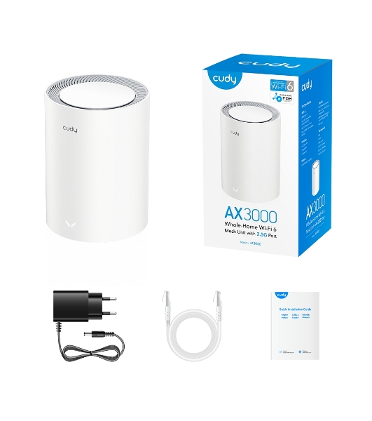 Бесшовный Mesh роутер Cudy M3000(2-PACK) AX3000 10/100/1000/2500BASE-T, белый (упак.:2шт)