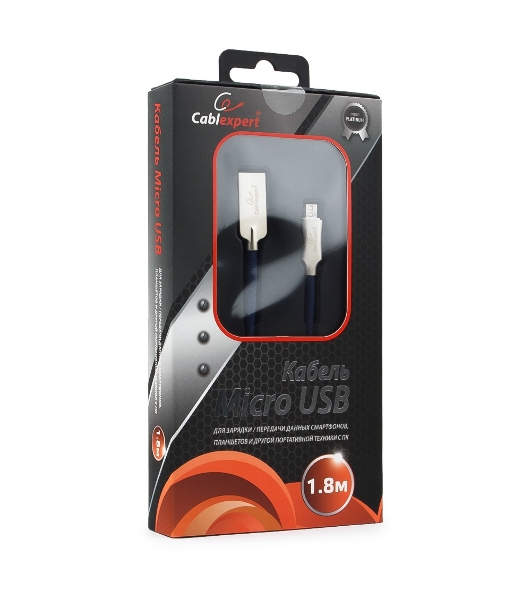 Кабель USB2.0 Cablexpert CC-P-mUSB02Bl-1.8M, AM/microB, серия Platinum, длина 1.8м, синий, блистер