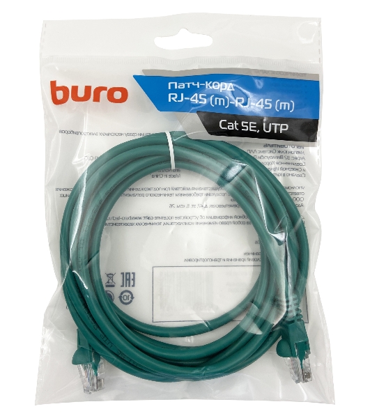Патч-корд Buro UTP cat.5e 3м зеленый RJ-45 (m)-RJ-45 (m)