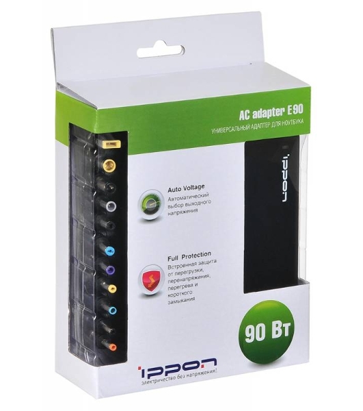 Блок питания Ippon E90 автоматический 90W 15V-19.5V 8-connectors 6A от бытовой электросети LED индикатор