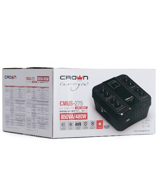 Источник бесперебойного питания CMUS-275 EURO SMART/850 ВА/480 Вт/8 х CEE 7 (евророзетка)