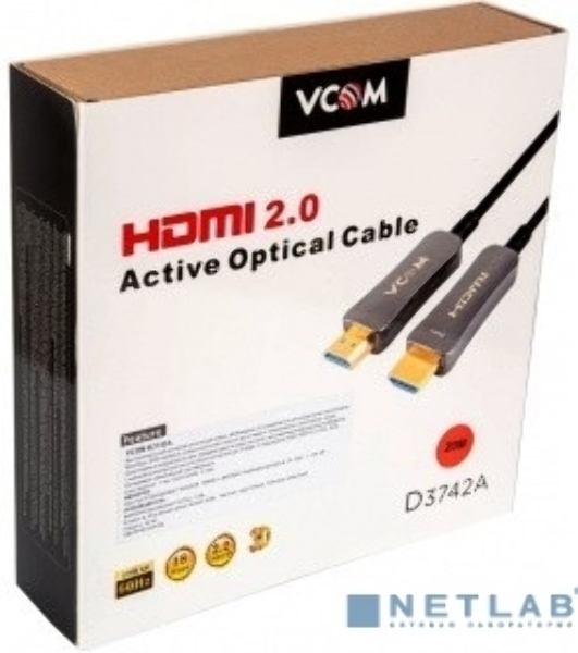 Активный оптический кабель HDMI 19M/M,ver. 2.0, 4K@60 Hz 20m VCOM