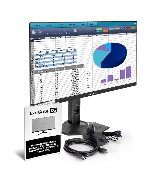 Монитор 23.8' ExeGate ProSmart EH2400C (IPS LED Grade A+, FHD, 1920x1080@100Гц, 16:9, 250cd/m2, 1000:1, 178°/178°, 3-5ms, audio-out, Speakers, D-Sub, HDMI, DisplayPort, кабель HDMI 1,5м, VESA, регулировка высоты (HAS), регулировка наклона (tilt), поворот экрана (swivel), поворот экрана на 90° (pivot), чёрный)