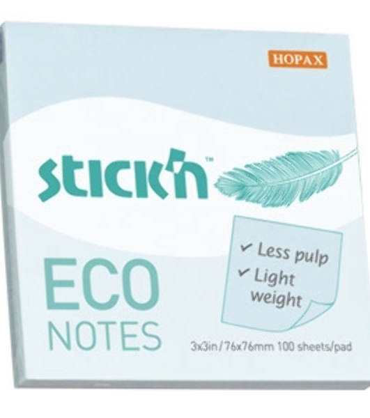 Блок самоклеящийся бумажный Stick`n ECO 21747 76x76 мм, 100 листов, 60 г/м2, пастель, голубой