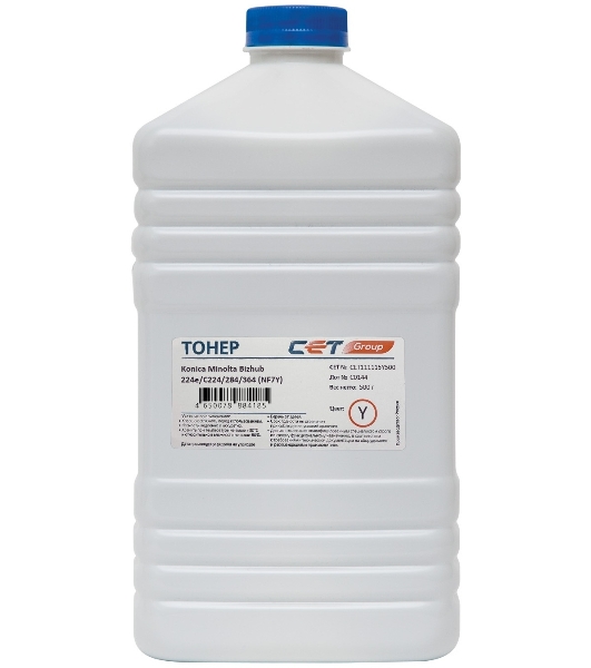 Тонер CET NF7Y TN-711Y/514Y желтый бутылка 500гр. для принтера Konica Minolta Bizhub C654/C754/C654e/C754e