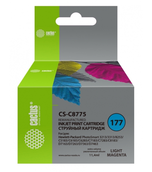 Картридж струйный Cactus CS-C8775 №177 светло-пурпурный (11.4 мл) для HP PS 3213/3313/8253/C5183/C6183/C6283/C7183/C7283/C8183/D7163/D7263/D7363/D7463