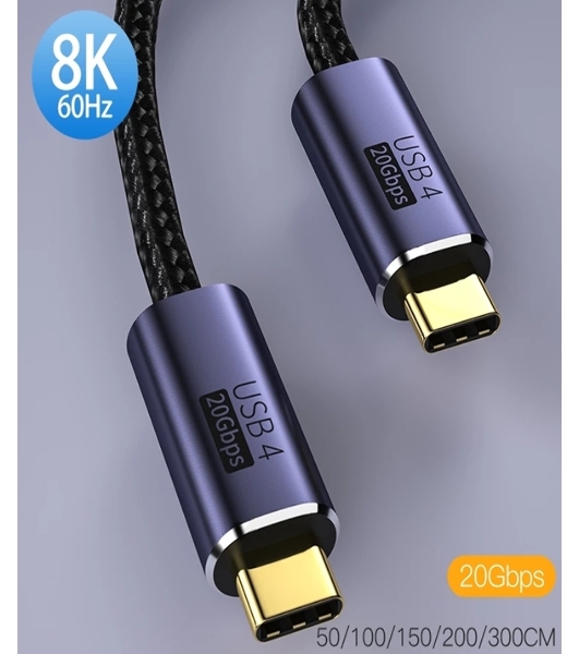 Кабель USB4 Type-C на Type-C Thunderbolt 3, PD 100W 1м