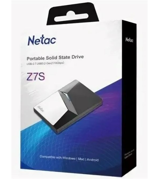 Внешний SSD Netac Z7S, 240 Gb, USB 3.2 Gen 2 Type-C, R/W 550/480, черный