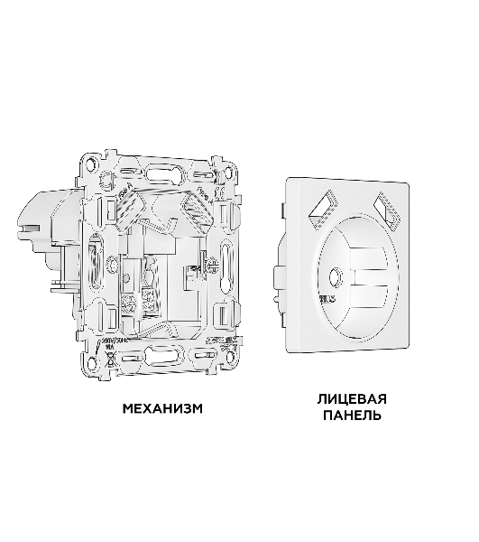 Комплект механизма электрической розетки ALFA Белый глянец 2USB A+A 18W (быстрая зарядка) с/з QUANT (AP1090, VM155) MA109010