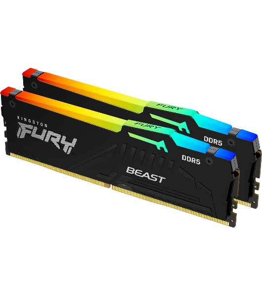 Оперативная память Kingston Fury Beast, DDR5, 64Gb (2x32GB), 5600MHz, CL36, DIMM, радиатор, RGb, черный
