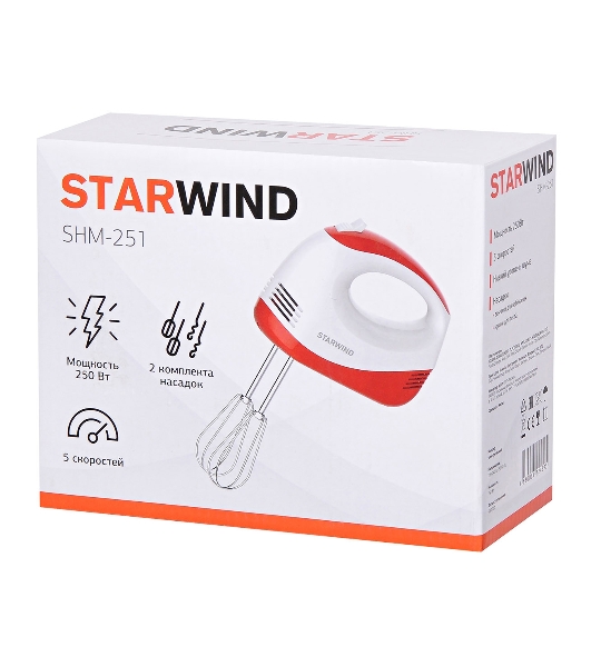 Миксер ручной Starwind SHM-251 250 Вт, белый/коралловый