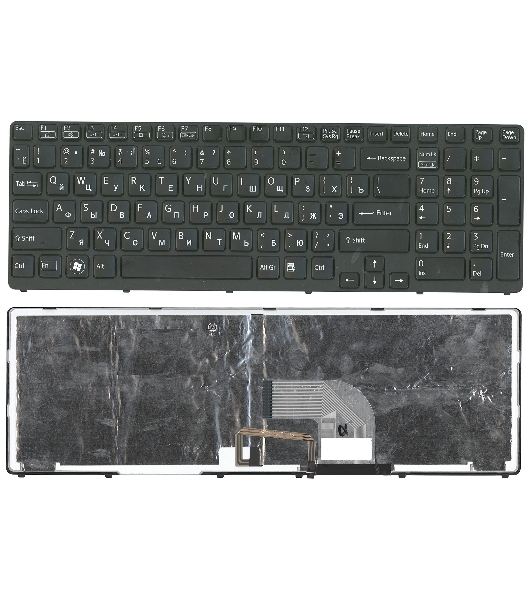 Клавиатура для ноутбука Sony Vaio SVE17 черная с подсветкой с черной рамкой