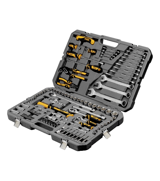 Набор инструментов Denzel 1/2', 1/4', CrV, S2, пластиковый кейс, 122 предмета