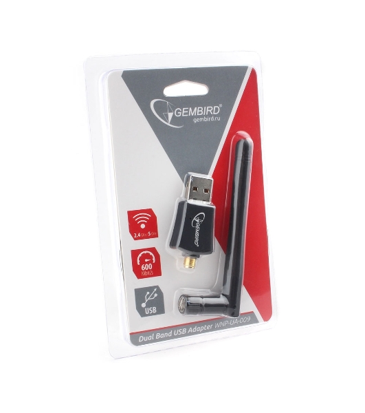 Сетевой двухдиапазонный Wi-Fi USB-адаптер Gembird 600 Мбит, USB, 802.11b/g/n/ac/а