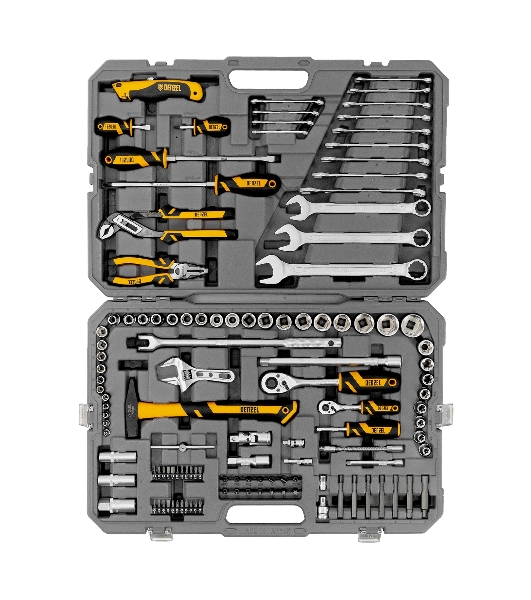 Набор инструментов Denzel 1/2', 1/4', CrV, S2, пластиковый кейс, 122 предмета