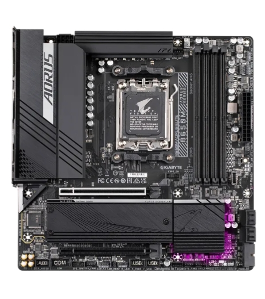 Материнская плата Gigabyte B650M AORUS ELITE, Socket AM5, AMD B650, 4xDDR5, 4xSATA, 2xM.2, 1xPCI-E 4.0 x16, 1xPCI-E 4.0 x4, 1xHDMI, 1xDP, 1x 2.5Gb LAN, 5xUSB-A 3.2 Gen 1, 2xUSB-A 3.2 Gen 2, 4xUSB-A 2.0, 1xUSB-C 3.2 Gen 2, 2x3.5 мм, 7.1, Micro-ATX