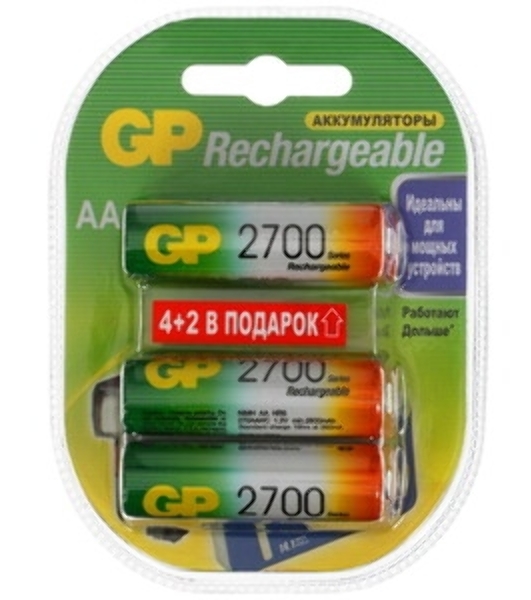 Аккумулятор + зарядное устройство GP PowerBank 270AAHCMHSPBA-2CR4 AA NiMH 2700mAh (4шт) блистер