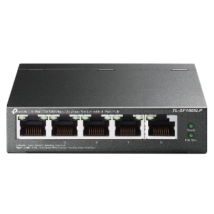 Коммутатор 5-Port 10/100Mbps Unmanaged Switch with 4-Port PoE, meta case, desktop mount, PoE budget 41W.