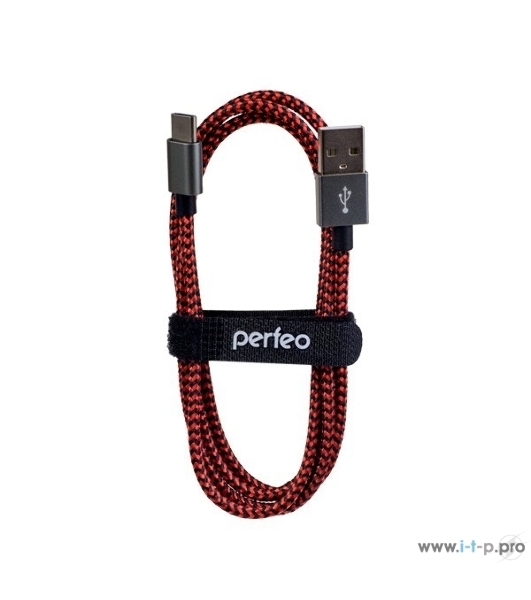 Кабель PERFEO USB2.0 A вилка - USB Type-C вилка, черно-красный, 1 м. (U4901)