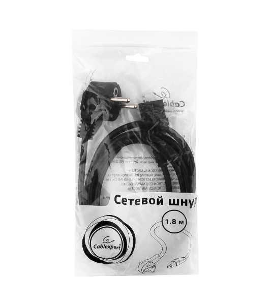 Кабель питания Cord Power Gembird/Cablexpert 1.8м, Schuko- C13, 6А, черный, с зазем.