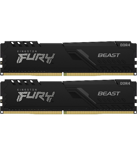Оперативная память Kingston Fury Beast, DDR4, 32GB (2x16GB), 3200MHz, CL16, DIMM, с радиатором, черный