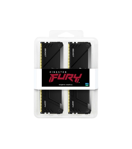 Оперативная память Kingston Fury Beast, DDR4, 64GB (2x32GB), 3200MHz, CL16, DIMM, с радиатором, RGB, черный
