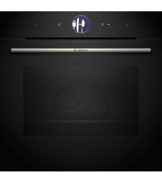 Духовой шкаф Bosch HSG7361B1 Home Connect!! Serie 8, черный, 21 режим + комбинированные режимы, функция приготовление на пару 100%, 4-слойное остекление, 3 цветных текстовых TFT-дисплея 2,5' с сенсорным управлением, ControlRing, функции HomeConnect, трехстороннее LED-освещение,самоочистка EcoClean