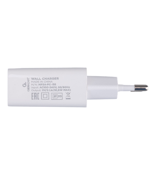 Сетевое зарядное устройство Cablexpert MP3A-PC-68, 10.5Вт, 2.1А, 1хUSB, белый, пакет