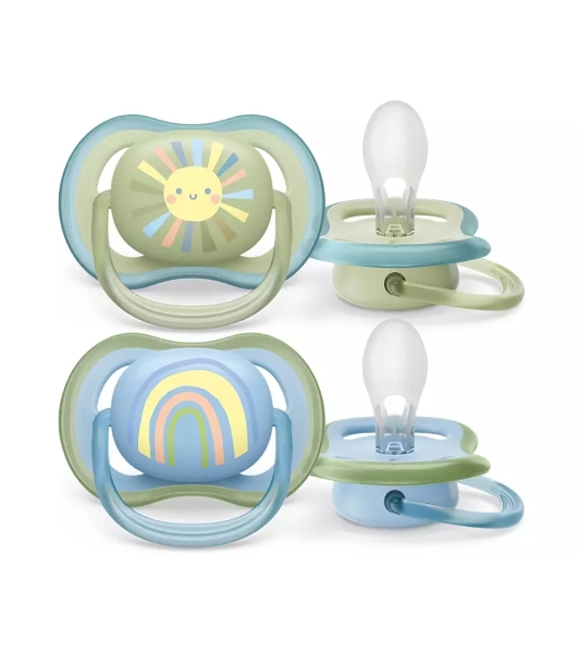 Пустышка Philips ultra air, солнышко/радуга, для мальчиков, 0-6 мес., 2 шт.
