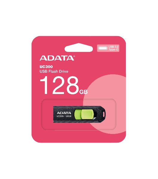 Флешка USB ADATA UC300 (ACHO-UC300-128G-RBK/GN), 128Gb, Type-C USB 3.2, R/W 100/30, черный/зеленый