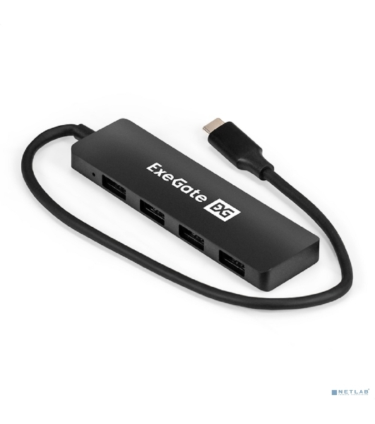 USB-концентратор 4-в-1 ExeGate DUB-4CP/3 (кабель-адаптер USB Type C --> 4xUSB3.0, Plug&Play, черный)