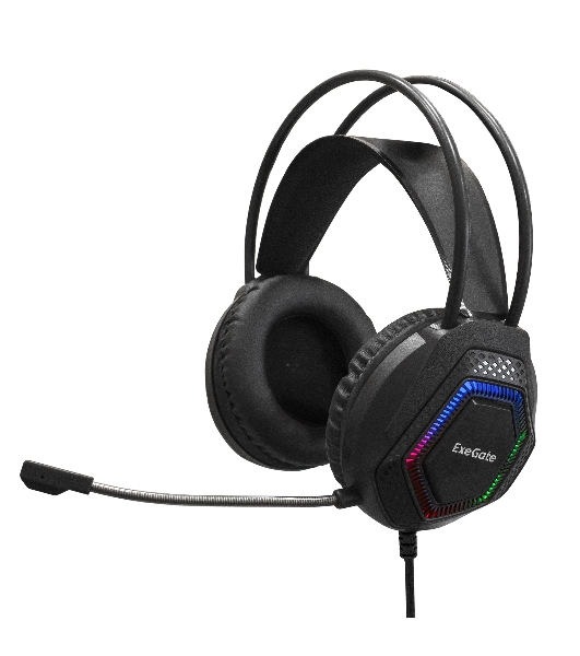 Гарнитура Exegate Cosmos HS-704GL чёрный, проводная, USB, виртуальный звук 7.1, подсветка