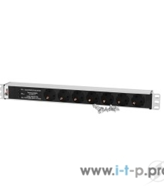 Блок розеток Rem-10 без шнура с фил. и инд., 7 Schuko, вход IEC 60320 C14, 10A, алюм., 19' (R-10-7S-FI-440-Z)