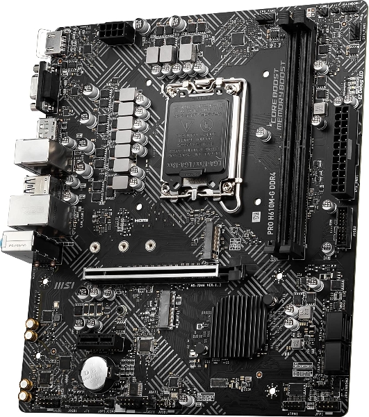Материнская плата MSI PRO H610M-G DDR4, LGA 1700, Intel H610, 2xDDR4, 4xSATA, 1xM.2, 1xPCIe 4.0 x16, 1xPCIe 3.0 x1, 1xHDMI, 1xDP, 1xVGA, 1xRJ45 1Gb, 2xUSB-A 3.2 Gen 1, 4xUSB-A 2.0, 3x3.5мм, 7.1, mATX