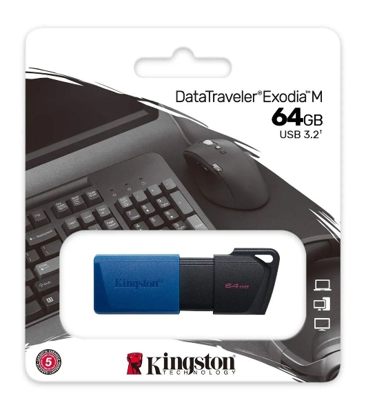 Флешка USB Kingston DataTraveler Exodia M (DTXM/64Gb), 64Gb, USB 3.0, R/W 70/45, черный/синий