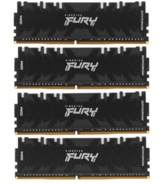 Оперативная память Kingston Fury Renegade, DDR4, 128Gb (4x32Gb), 3600MHz, CL18, DIMM, радиатор, RGB, черный/серебристый