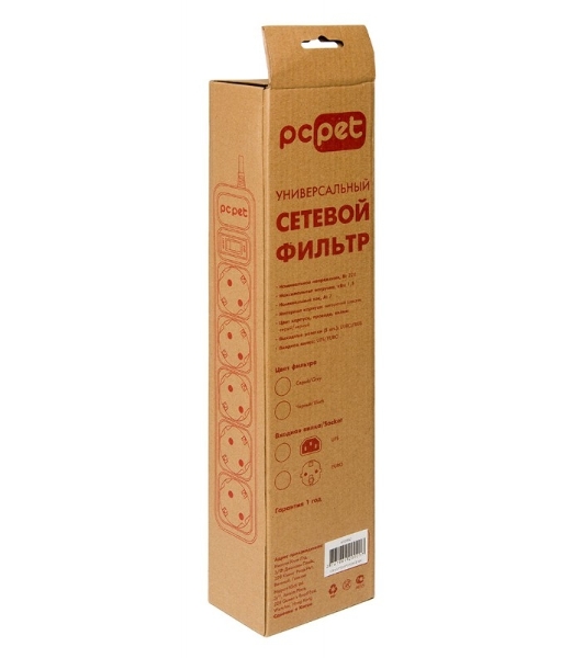 Сетевой фильтр PC Pet AP01006-1.8-GR 1.8 м, 5 розеток, серый