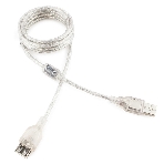 Кабель-удлинитель USB2.0 Pro Cablexpert CCF-USB2-AMAF-TR-6, AM/AF, 1,8м, экран, 2феррит.кольца, прозрачный, пакет, фото 1