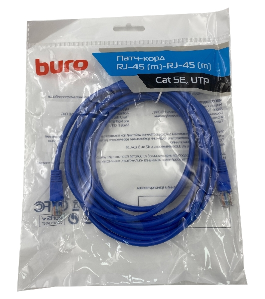 Патч-корд Buro UTP 4 пары cat.5e CCA molded 5м голубой RJ-45 (m)-RJ-45 (m)