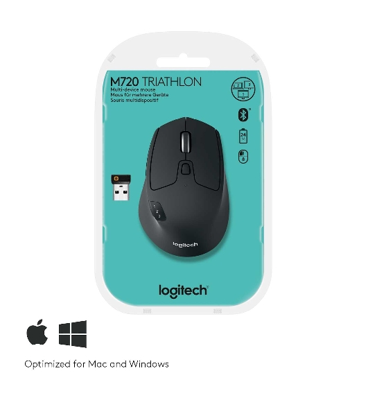 Мышь беспроводная Logitech M720 Triathlon черный, 1000 dpi, радиоканал, Bluetooth, USB, кнопки - 8