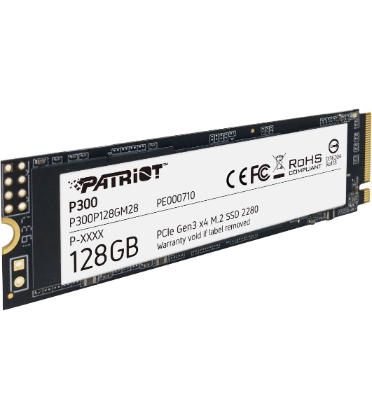 Накопитель SSD Patriot P300, 128Gb, PCIe 3.0 x4, M.2 2280, NVMe, R/W 1600/600