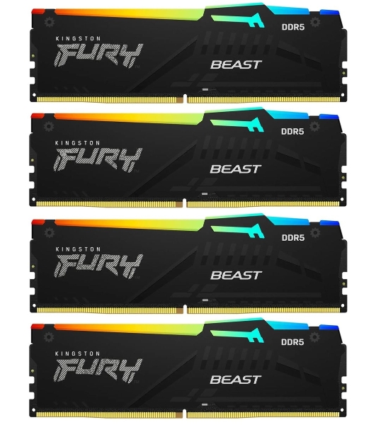Оперативная память Kingston Fury Beast, DDR5, 128Gb (4x32 GB), 5200 MHz, CL40, DIMM, с радиатором, RGB, черный