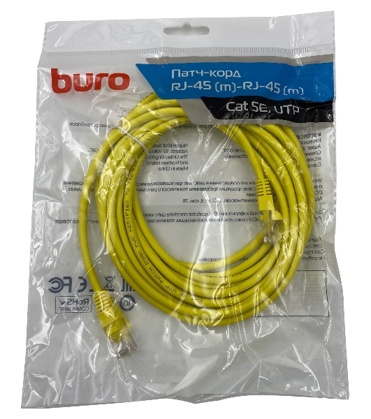 Патч-корд Buro UTP 4 пары cat5E CCA molded 5м желтый RJ-45 (m)-RJ-45 (m)
